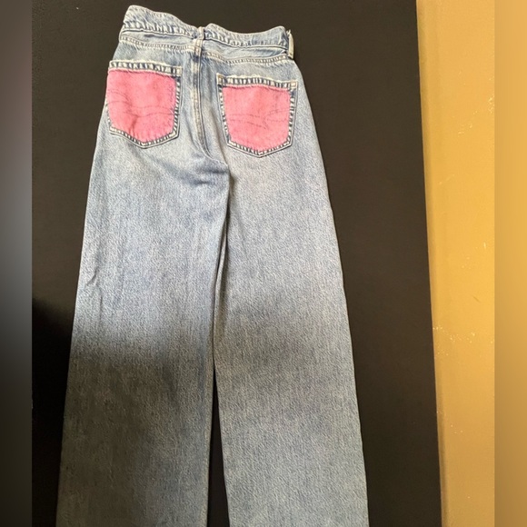 AMERICAN EAGLE HIGH WAISTED BAGGY WIDE-LEG JEANS PAINTED GRADUATION 2025 SIZE 0 - Picture 4 of 14